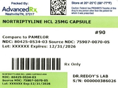 Nortriptyline HCl 25mg #90 (Nortriptyline HCl 25mg 80425 0534 03)